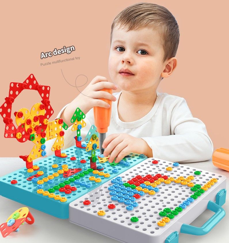 Creative Mosaic Puzzle Toy With Electric Drill Screw Tool Set