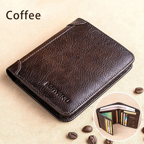 Multi-functional RFID Blocking Waterproof Durable Genuine Leather Wallet