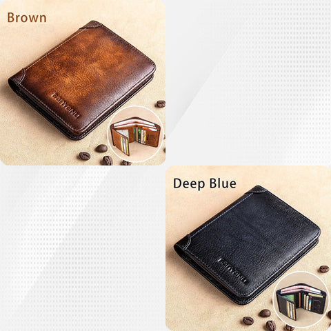 Multi-functional RFID Blocking Waterproof Durable Genuine Leather Wallet